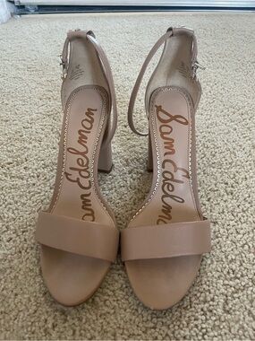 Sam Edelman Blush Nude Block Heel Ankle Strap Sandals